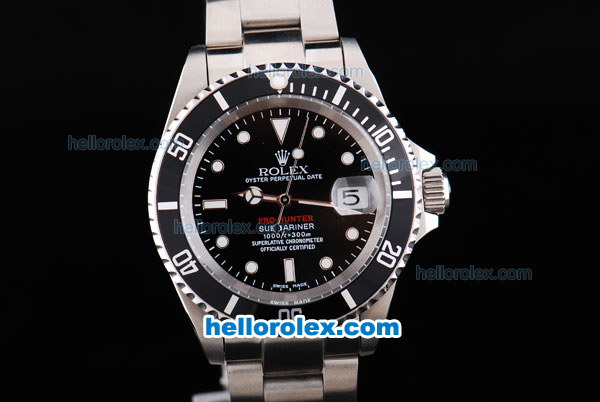 Rolex Submariner Pro-Hunter Oyster Perpetual Automatic Movement ETA Case with Black Dial-Black Bezel and SS Strap - Click Image to Close